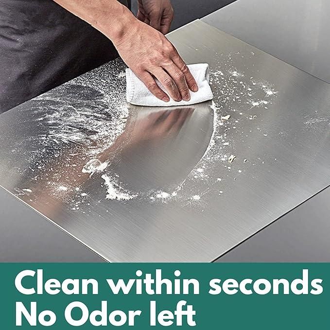 Non-porous stainless steel surface of chopping board for hygienic food prep