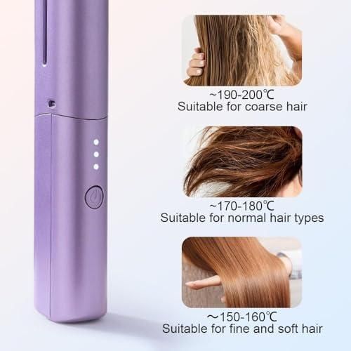 Cordless rechargeable hot comb hair straightener with ceramic coating and anti-scald design – lightweight wireless hair brush in purple color