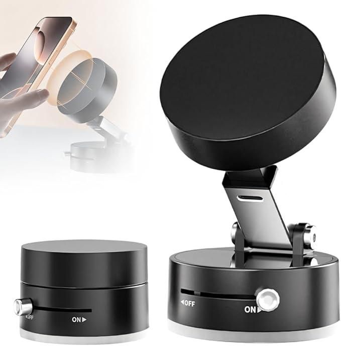 Foldable vacuum magnetic suction phone holder with 360° rotation for all smartphones – black