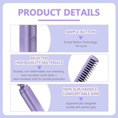 Cordless Heated Hair Straightening Comb – Wireless Hair Styler with Anti-Scald & Fast Heat Technology