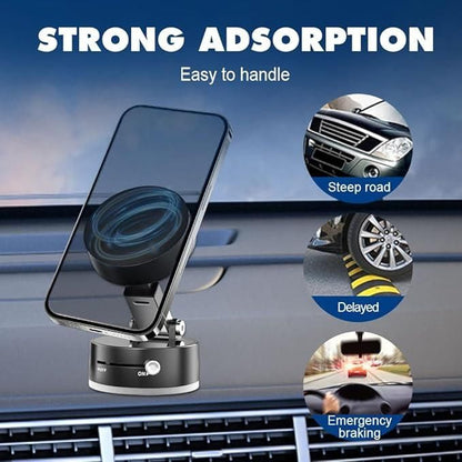 Vacuum Magnetic Suction Phone Holder – 360° Rotating Foldable Stand for All Smartphones | Strong Magnetic Mount (Pack of 1)