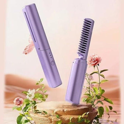 Rechargeable cordless hot comb hair straightener with ceramic coating, anti-scald design, and Android charging interface – lightweight wireless styling brush