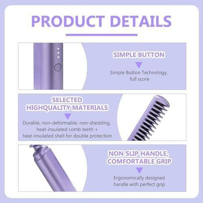 Cordless Heated Hair Straightening Comb – Wireless Hair Styler with Anti-Scald & Fast Heat Technology