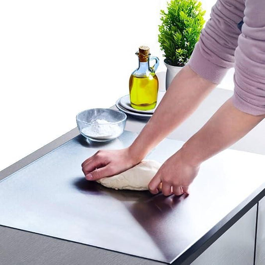 Stainless steel chopping board with juice groove 35x31cm for kitchen use